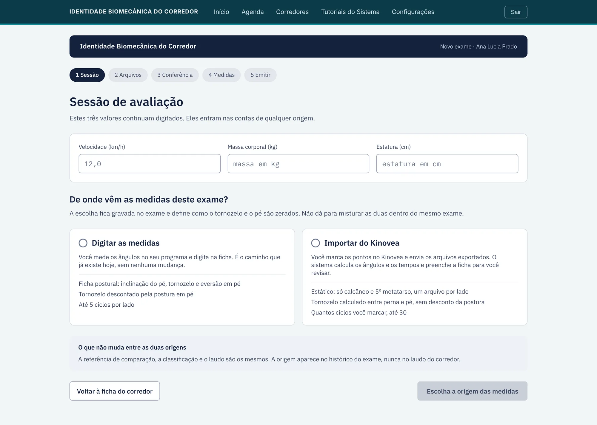 'De onde vêm as medidas deste exame?' com as duas opções