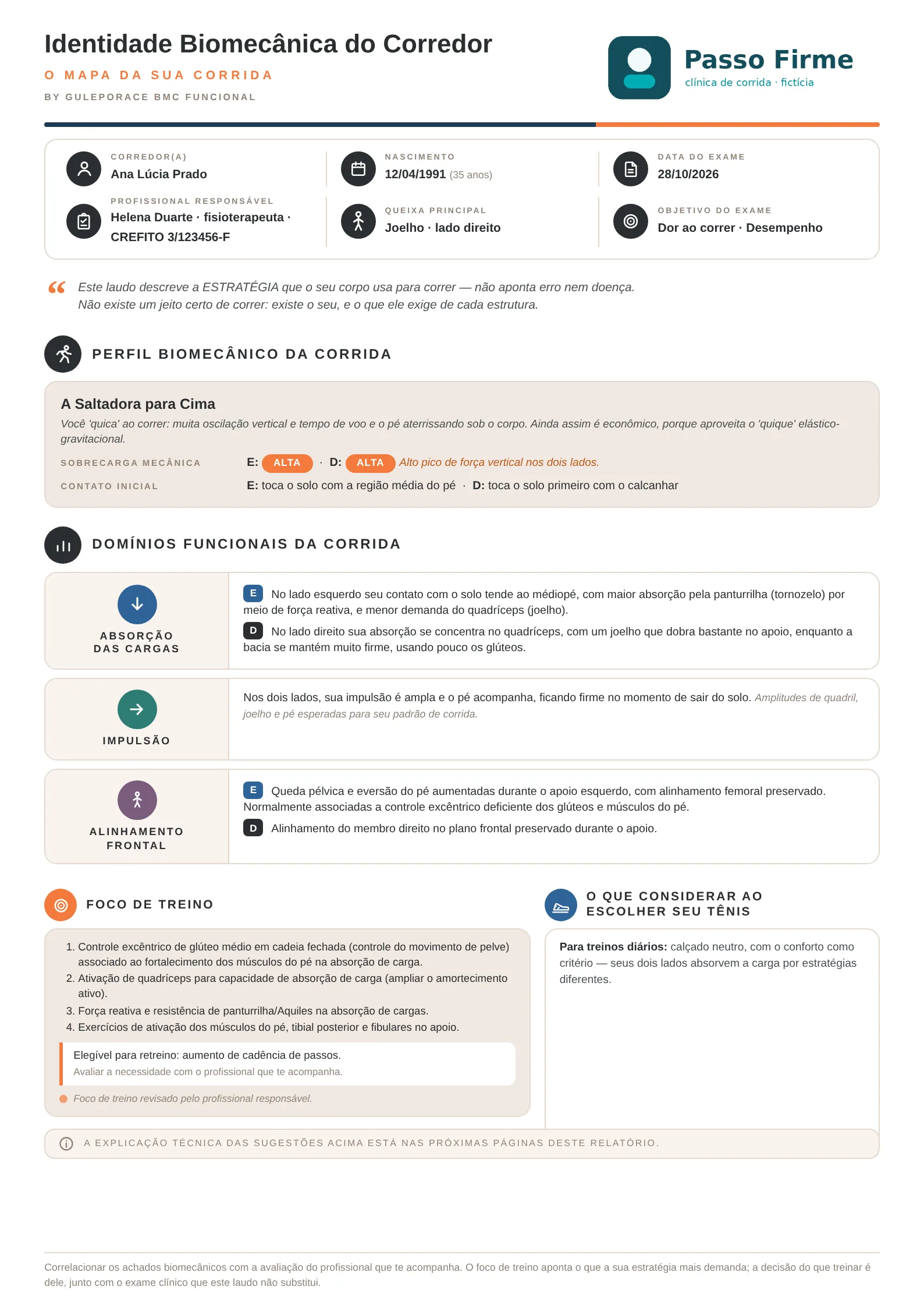 página 1 do laudo com a caixa Foco de Treino e a linha discreta no fim